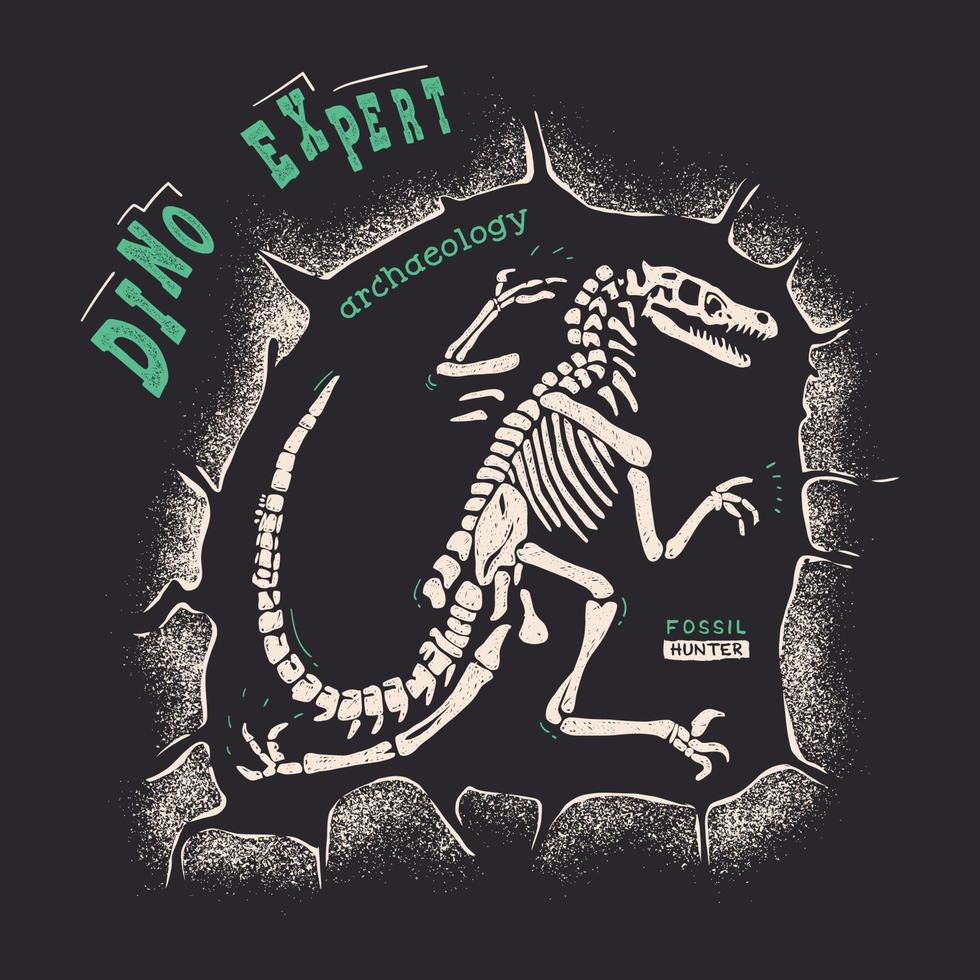 Dinosaur skeleton in the ground. Vector illustration