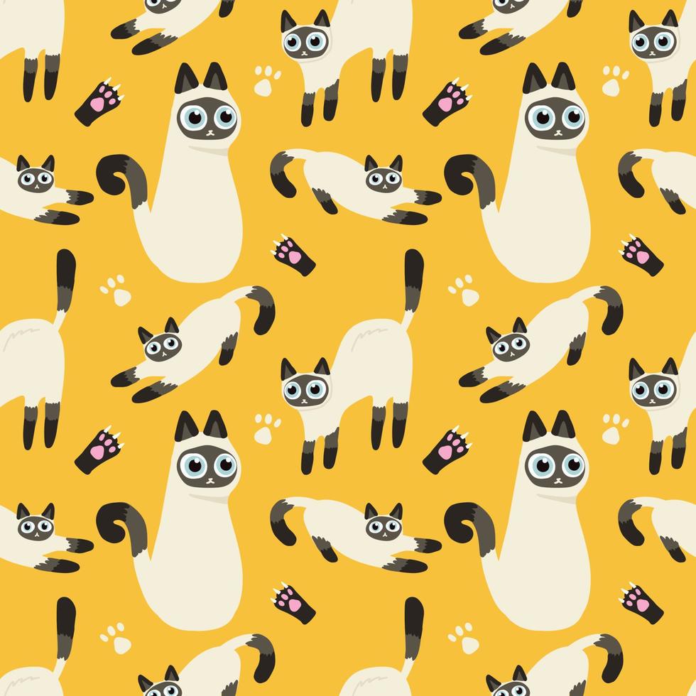 handraw cute cat seamless pattern yellow background design vector