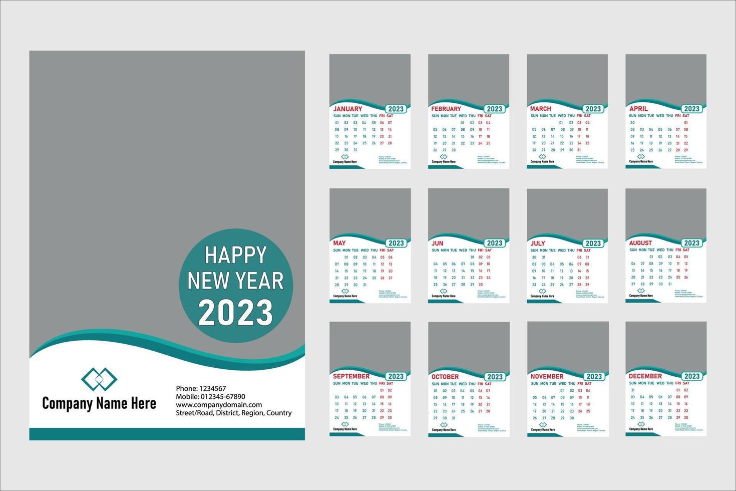 Modern Wall calendar 2023 template design vector