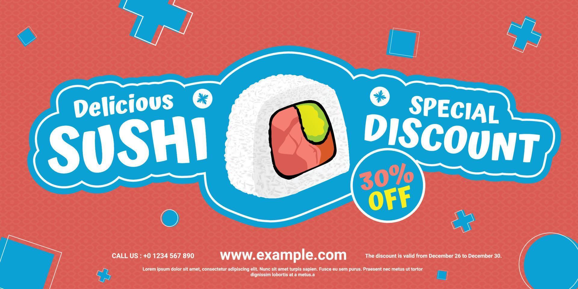 banner de descuento de venta de sushi dibujado a mano de comida asiática vector