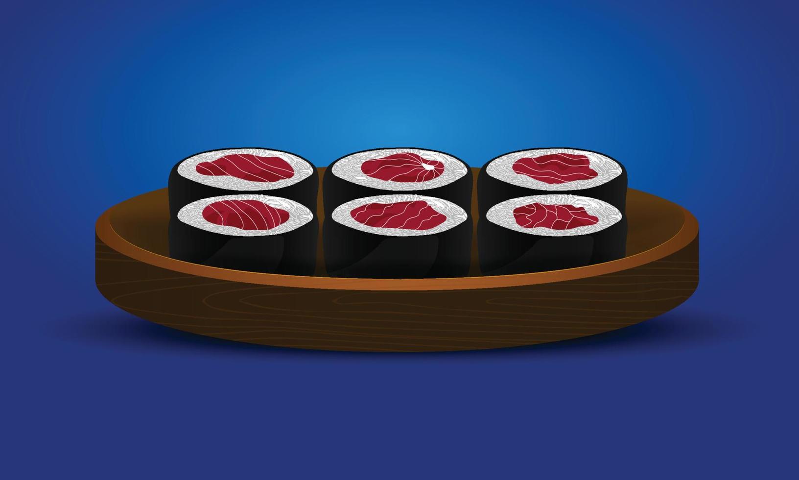sushi de comida asiática en placa de madera vector