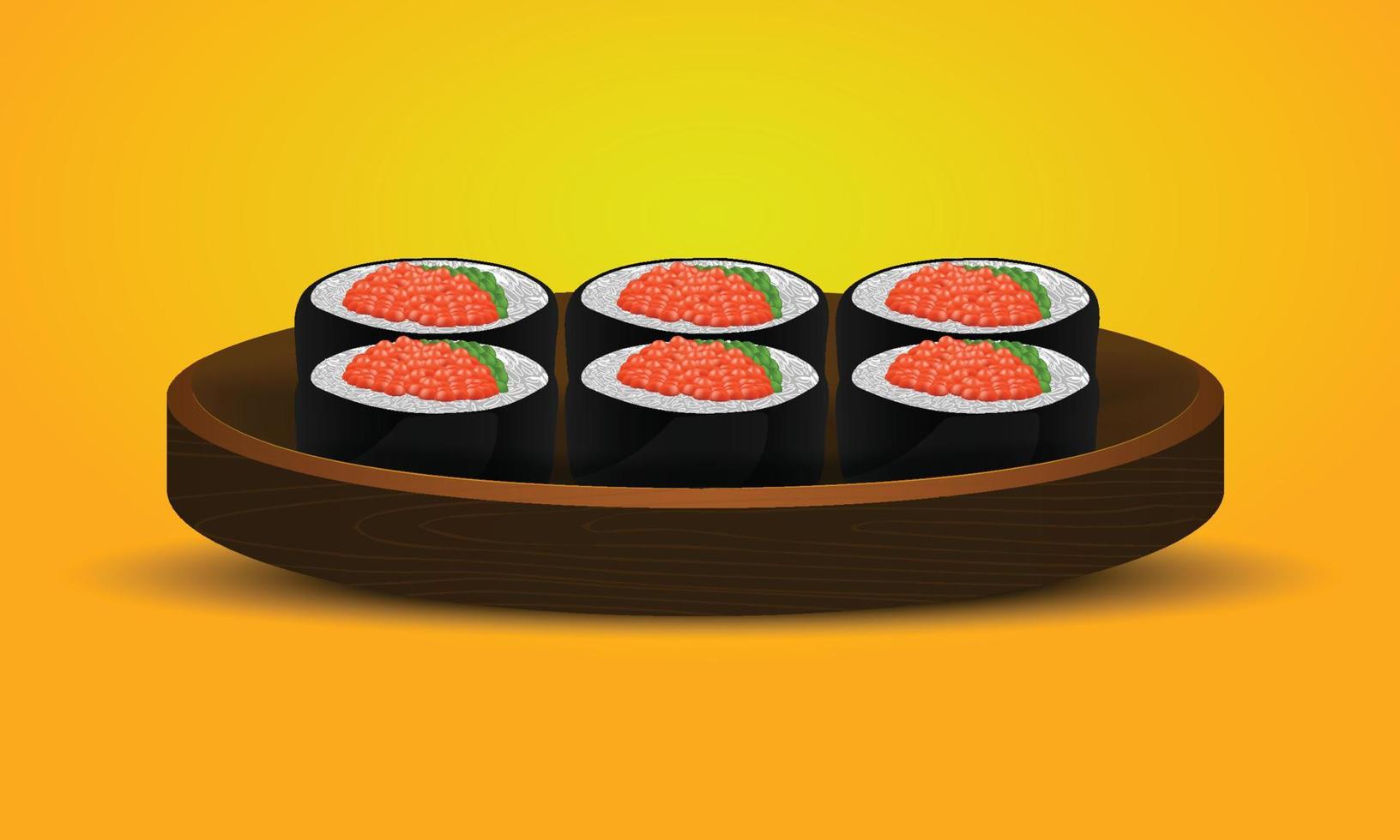 Asian food sushi in wooden plate vector