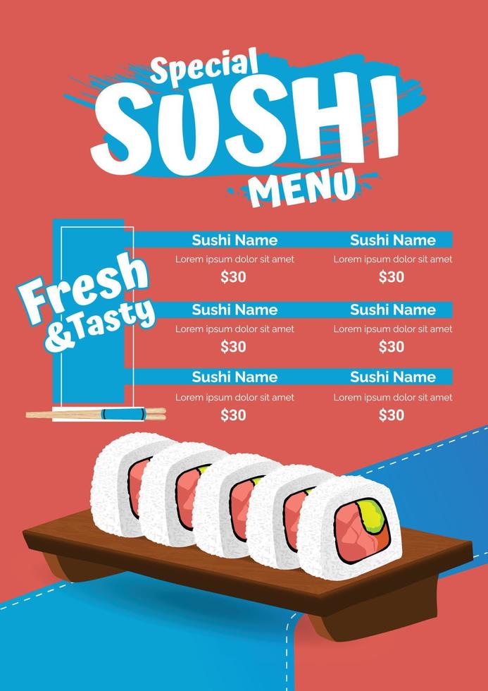 Asian food restaurant hand drawn sushi rolls menu template vector