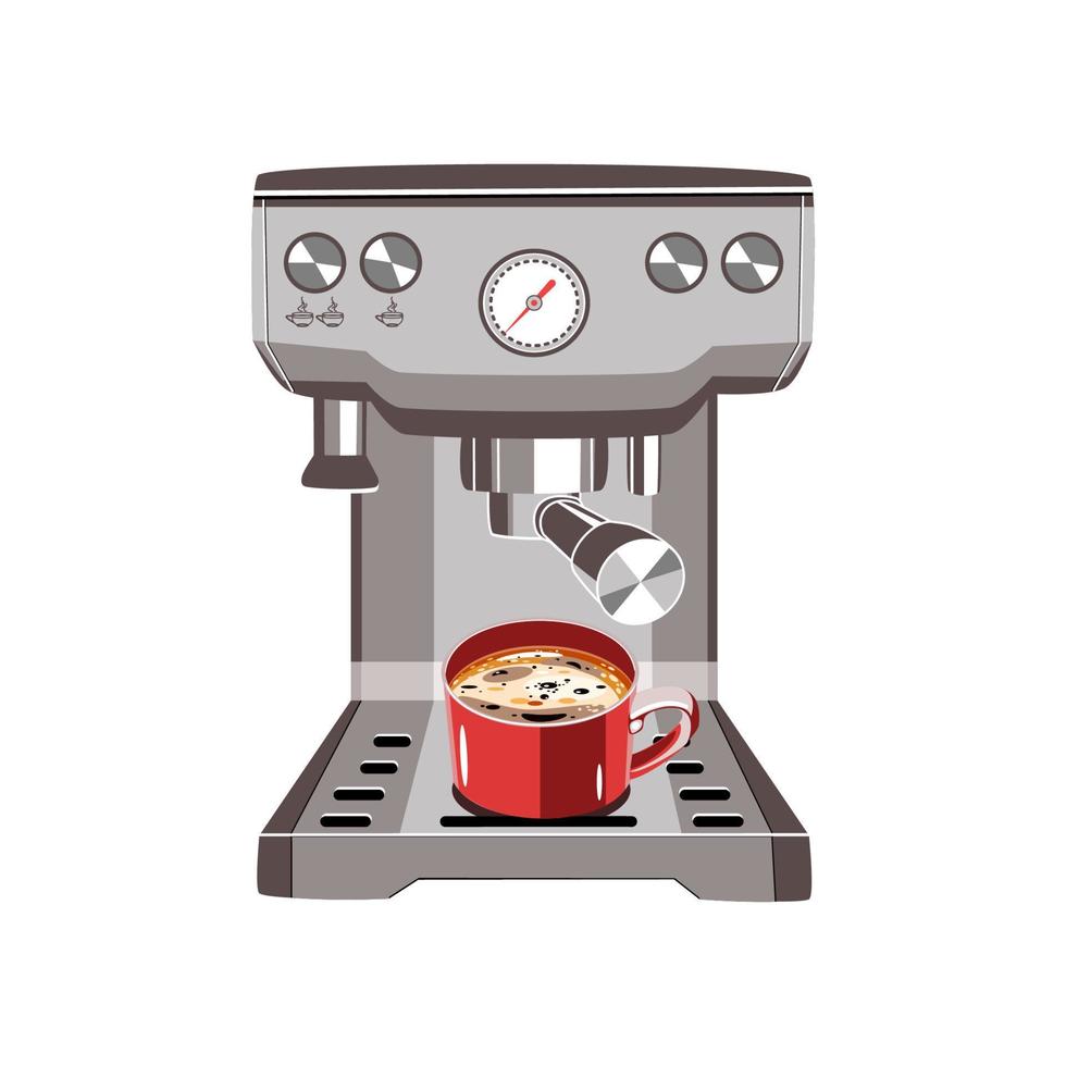 coffee maker machine with a cup of a cappuccino in flat technique vector