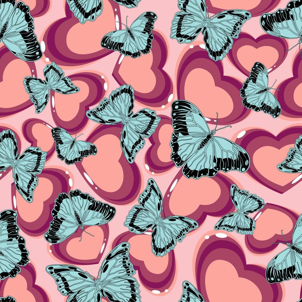 Seamless animalistic pattern with butterflies and hearts vector