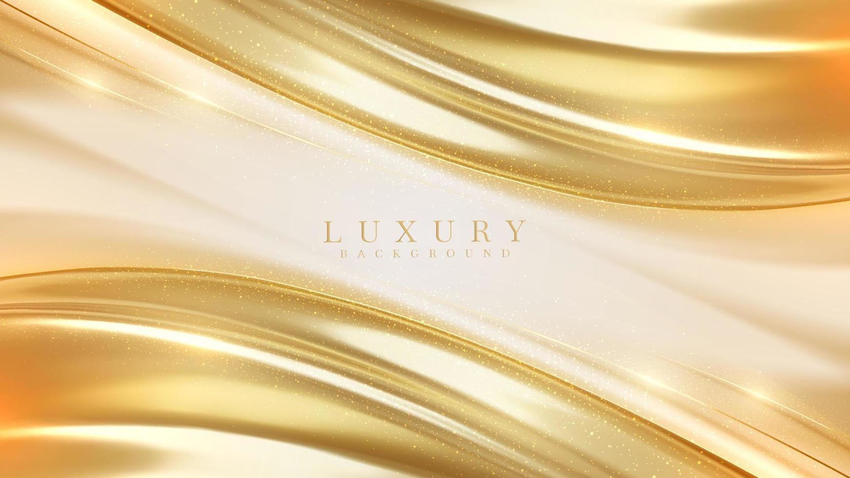 Luxury background with realistic 3d gold metallic liquid elements with glitter light effect and bokeh. Vector illustration.