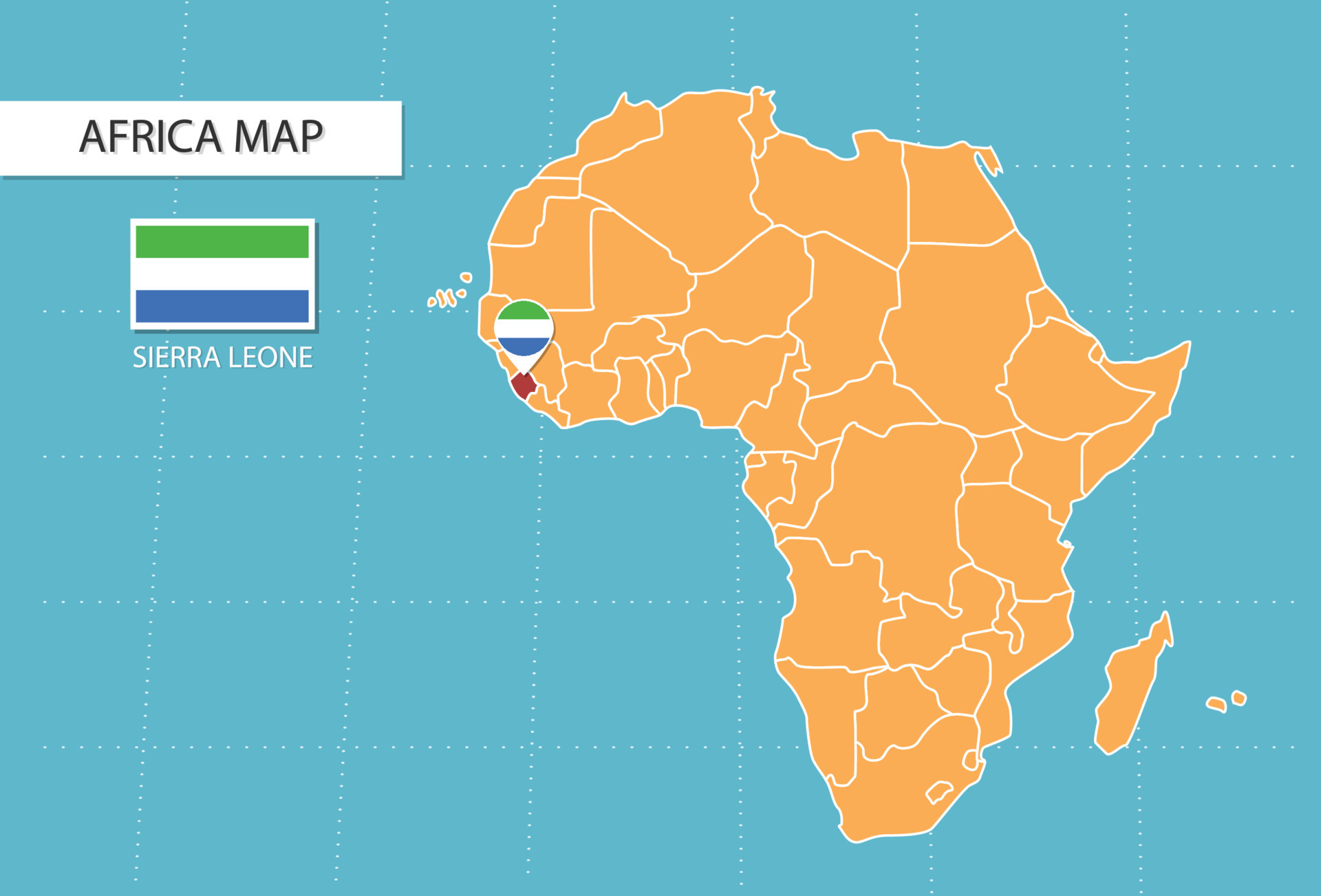 Sierra Leone Map In Africa Icons Showing Sierra Leone Location And Sierra Leone Map In Africa Icons Showing Sierra Leone Location And Flags Vector 