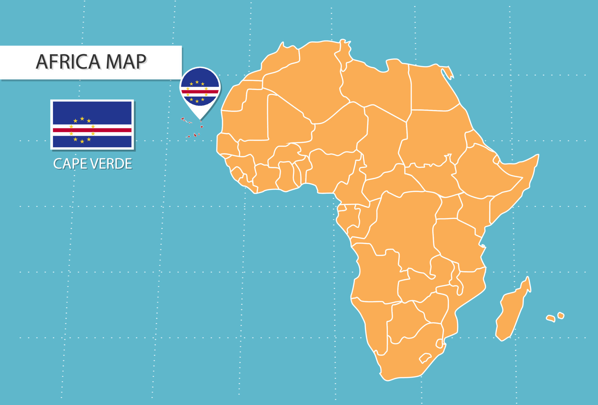 Cape Verde map in Africa, icons showing Cape Verde location and flags. 15311323 Vector Art at