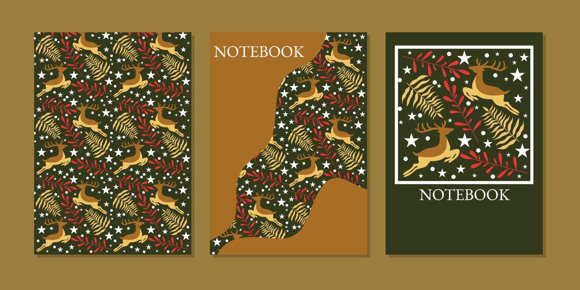 portada del tema navideño. Fondo abstracto de ciervos y flores. para invitaciones, cuadernos, libros, catálogos, carteles, tarjetas de felicitación vector