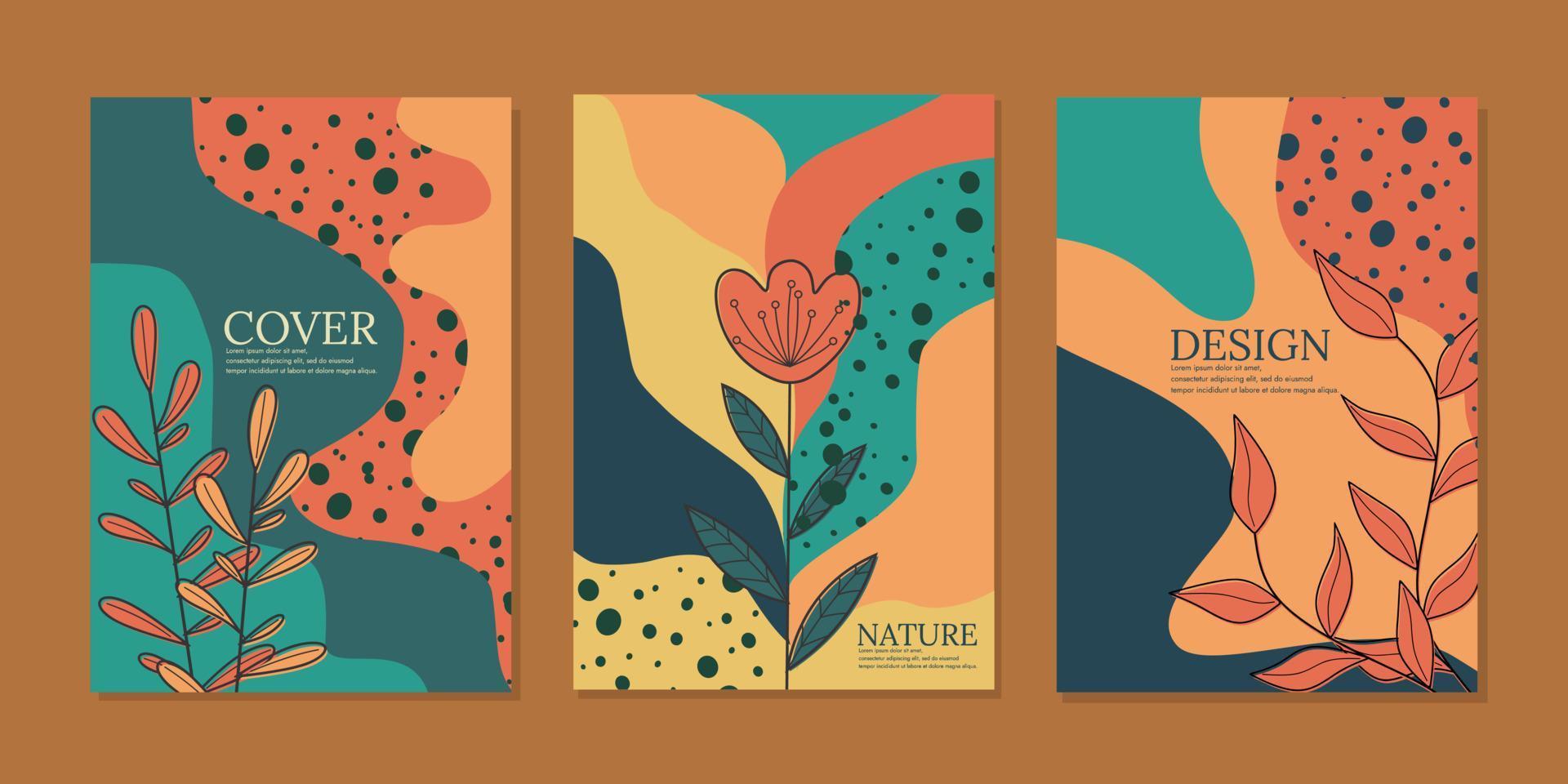 abstract botanical cover design set. modern and natural background. A4 printing for notebooks, children's books, journals, catalogs, diaries, school books vector