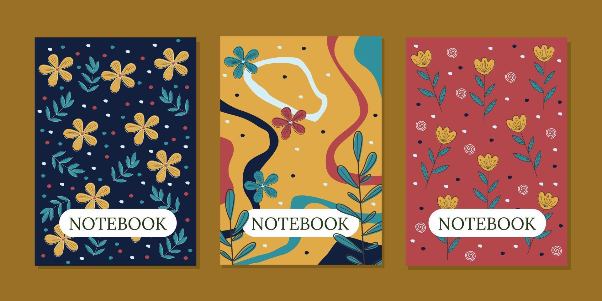 conjunto de portadas de libros con motivos florales dibujados a mano. hermoso y lindo diseño. tamaño a4 para cuadernos, planificadores, invitación, libros, catálogos vector