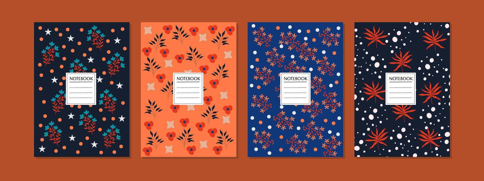 conjunto de portadas de libros con motivos florales dibujados a mano. fresco diseño abstracto y floral. para cuadernos, planificadores, folletos, libros, catálogos vector