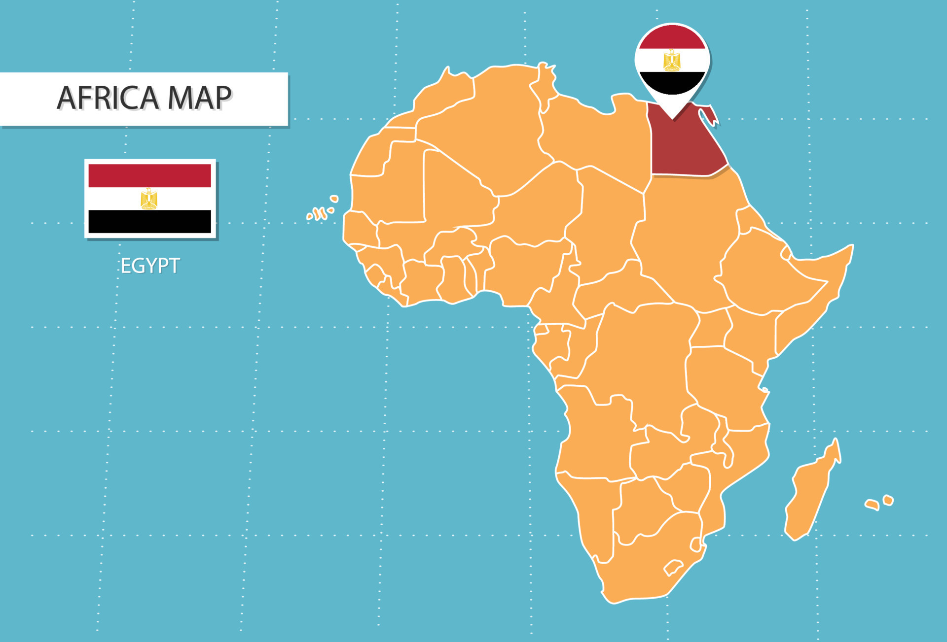 Egypt map in Africa, icons showing Egypt location and flags. 15311412