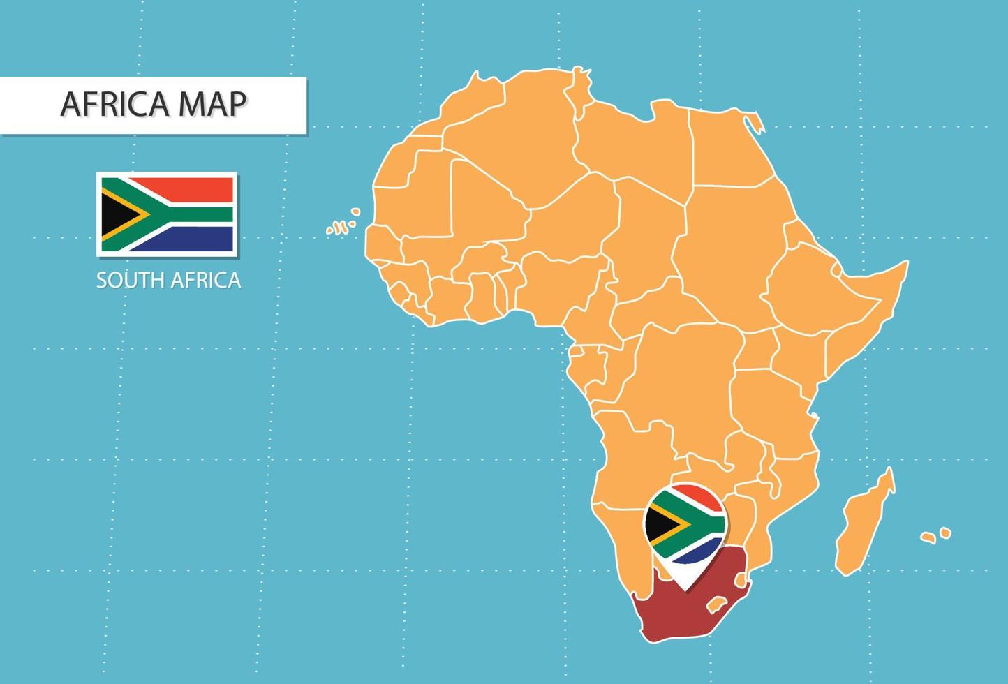 South Africa map in Africa, icons showing South Africa location and flags. vector