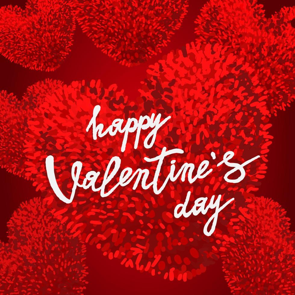 Happy Valentines Day greeting card with red fluffy heart, soft toy. Vector illustration. Can be used as poster, flyers, invitation, brochure, banners, sale