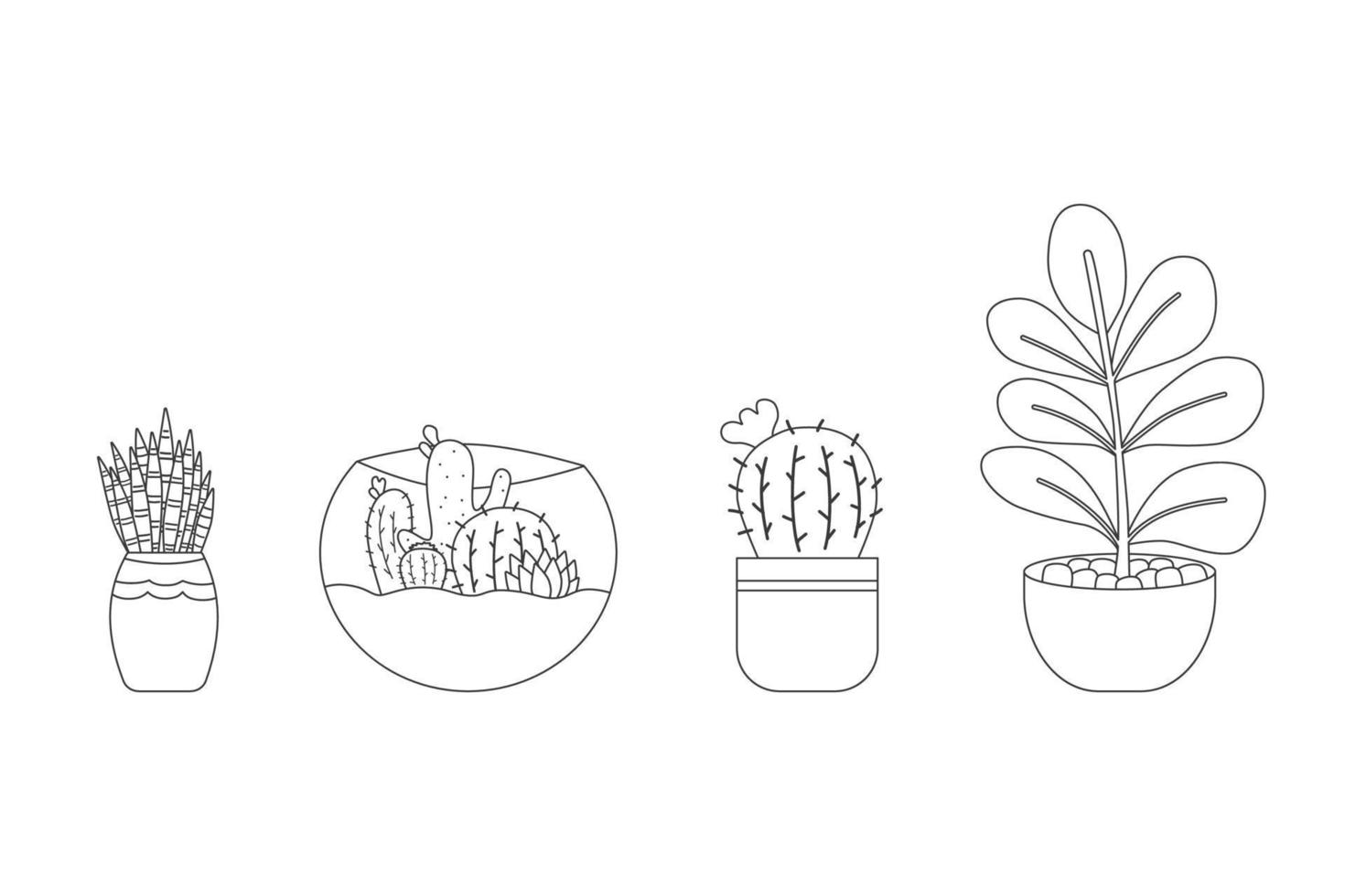maceta de colección de plantas vector dibujado a mano por ilustración de colección de conjunto de línea delgada negra.