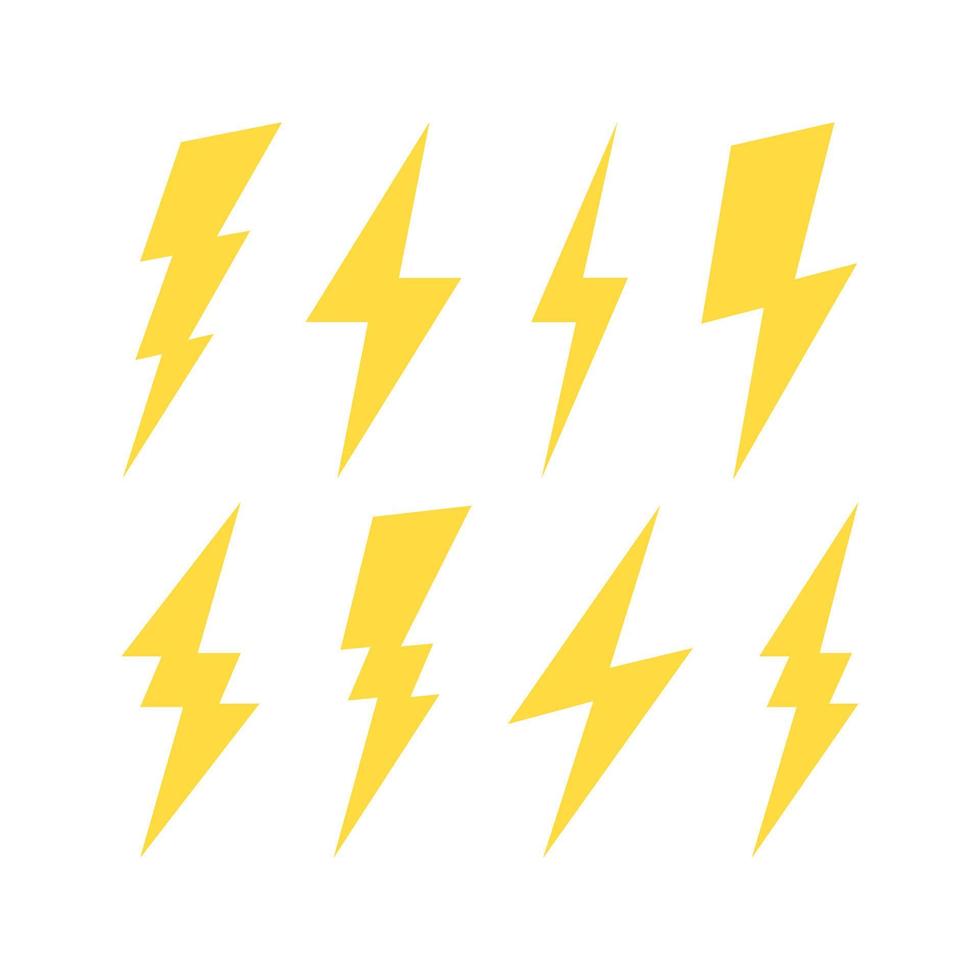 set of yellow thunder bolt flat vector illustration