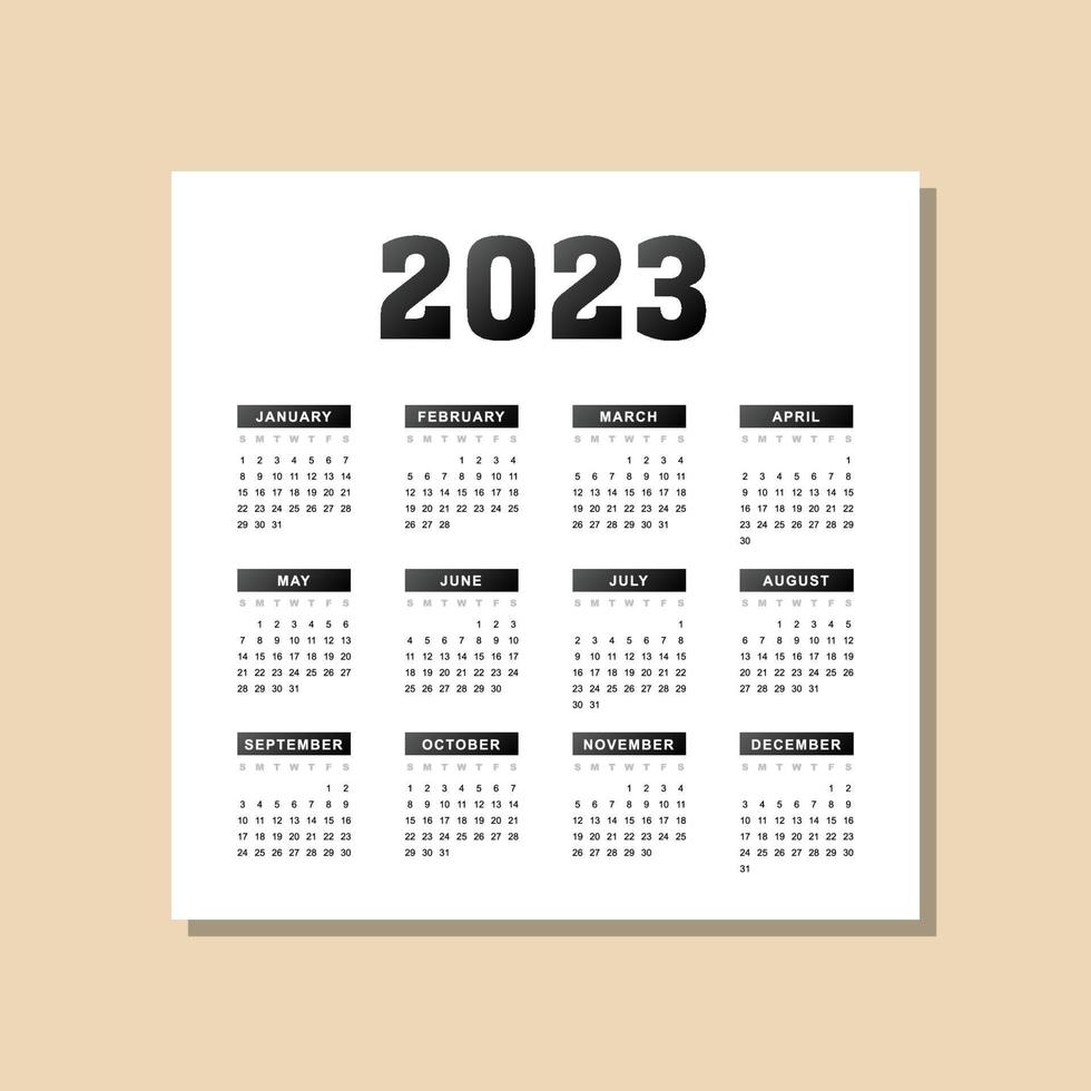 gradient black 2023 calendar vector template