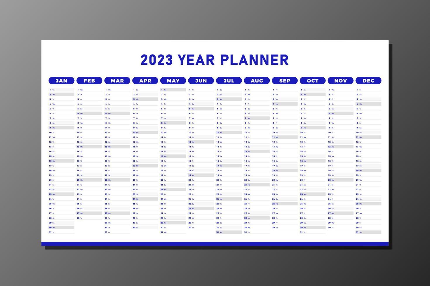 blue 2023 year planner vector template