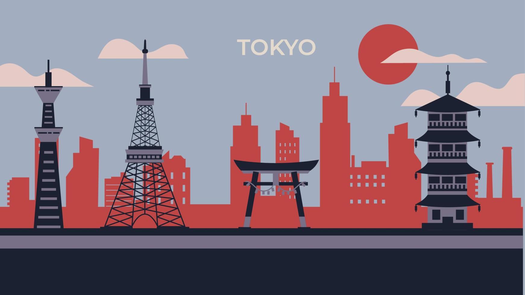 ilustración plana de la ciudad de tokio vector