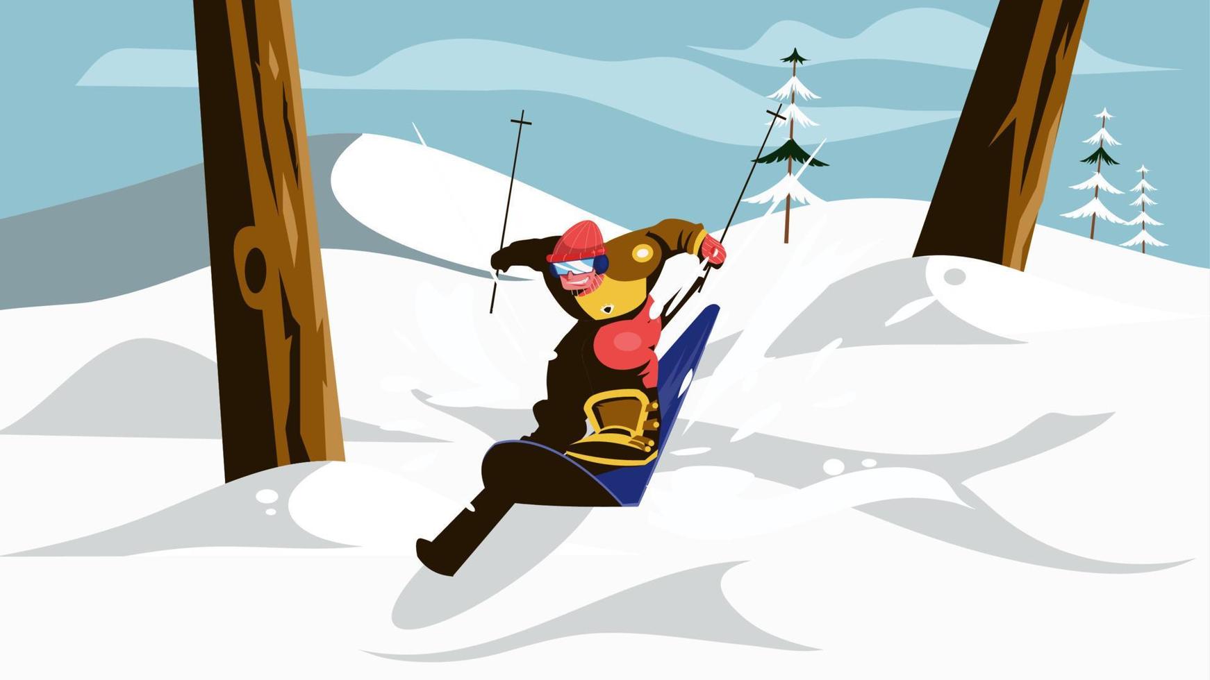 Skiing in the snow mountain vector