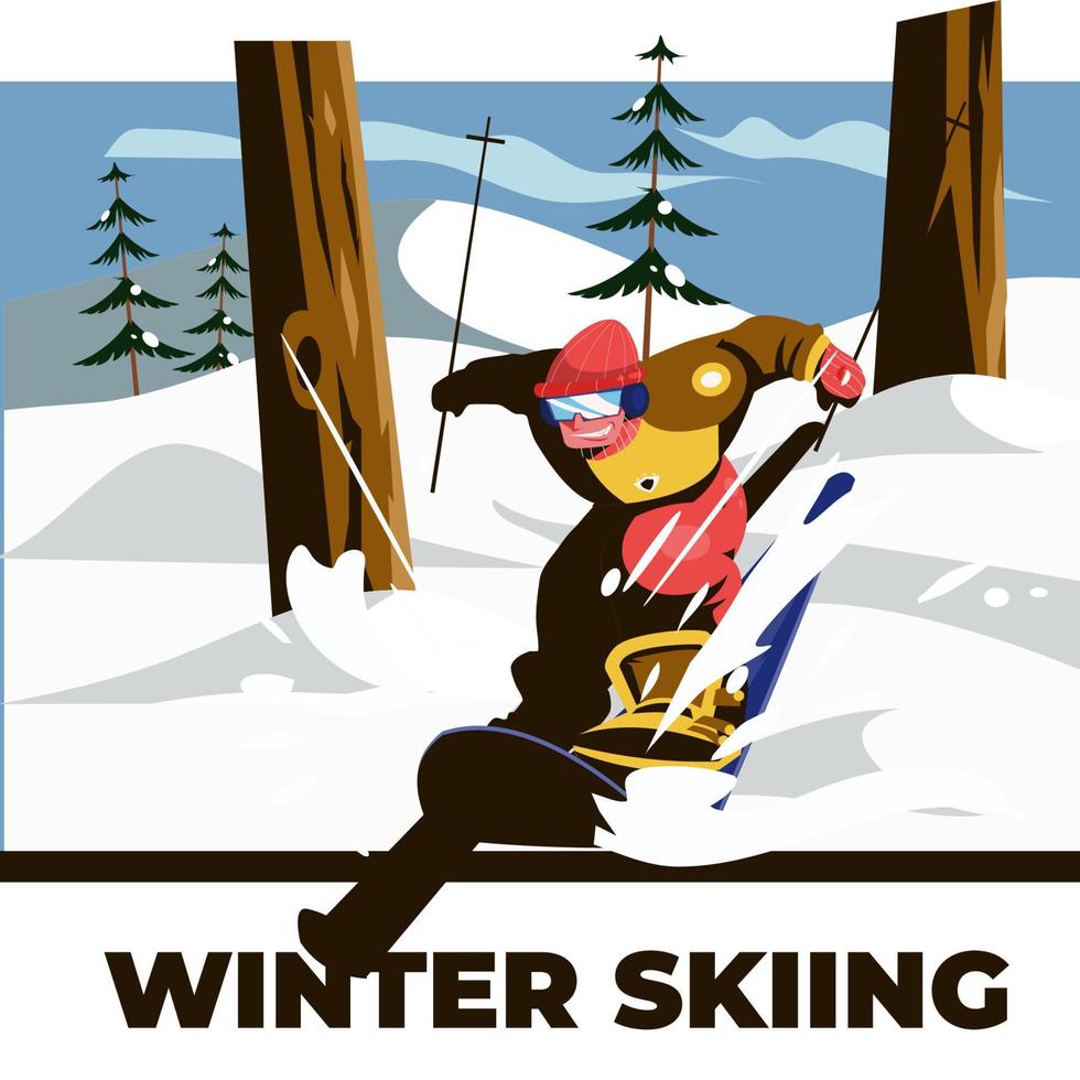 Skiing in the snow mountain vector