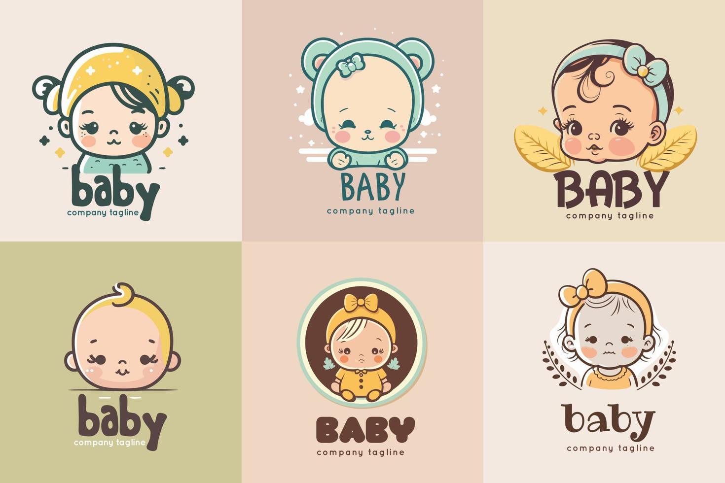 lindo bebé niña niño logo plantilla conjunto vector dibujos animados ilustración icono