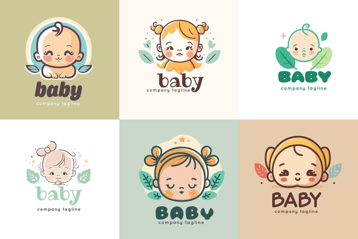 lindo bebé niña niño logo plantilla conjunto vector dibujos animados ilustración icono