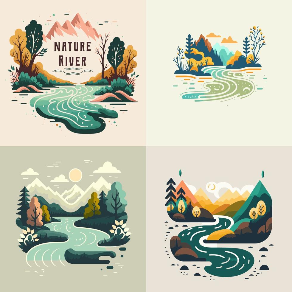 colección de valle río naturaleza montaña bosque logotipo etiqueta insignia vector