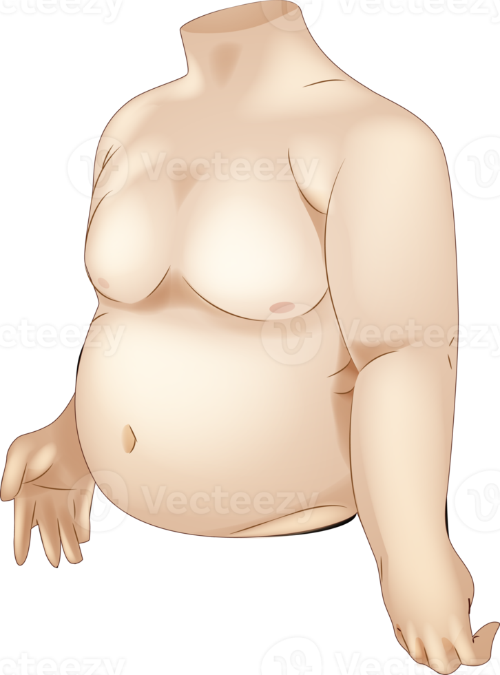 fatty concept man body unhealthy overweight shape form semi realistic illustration png