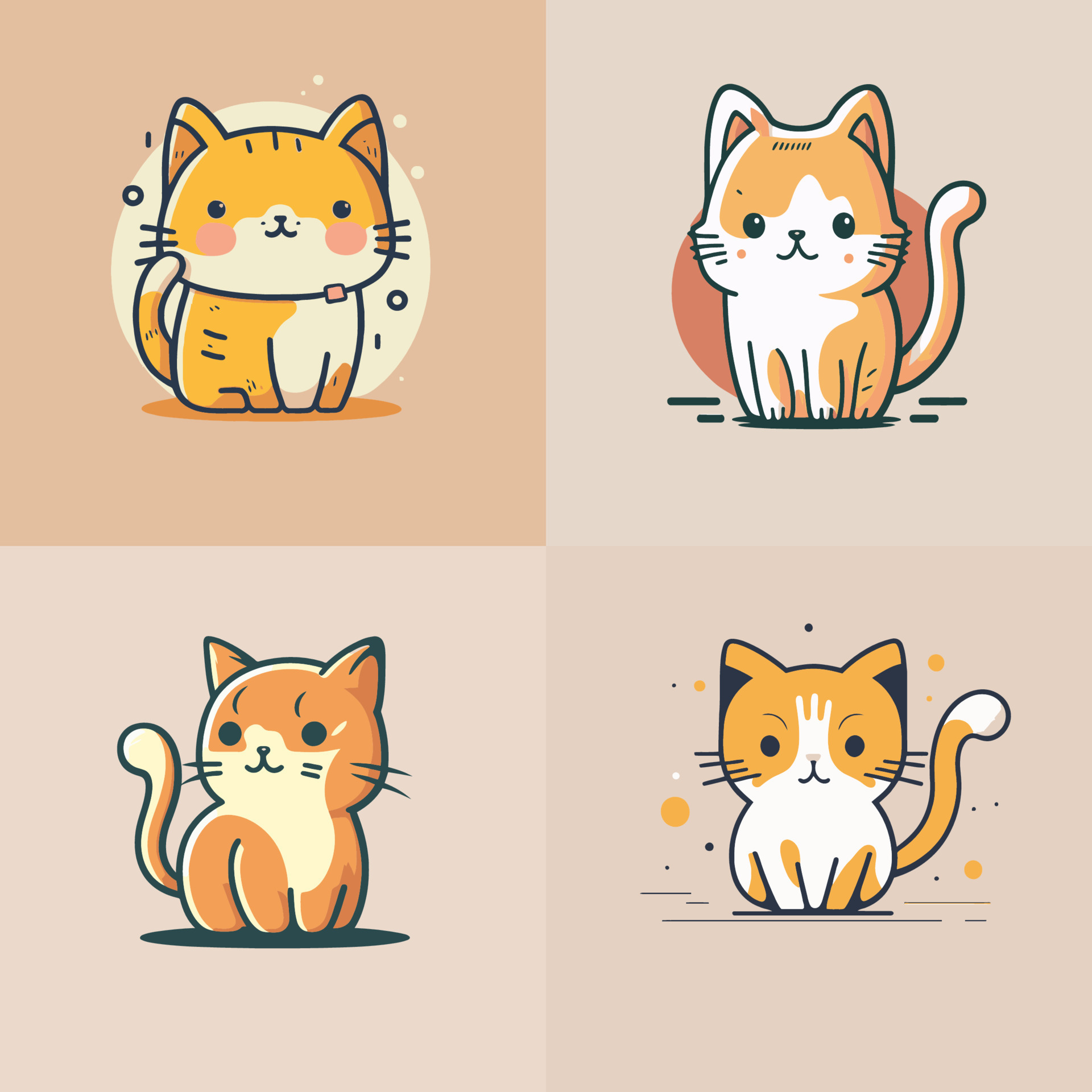 Collection of Cute cat cartoon face design icon. Cute cat cartoon