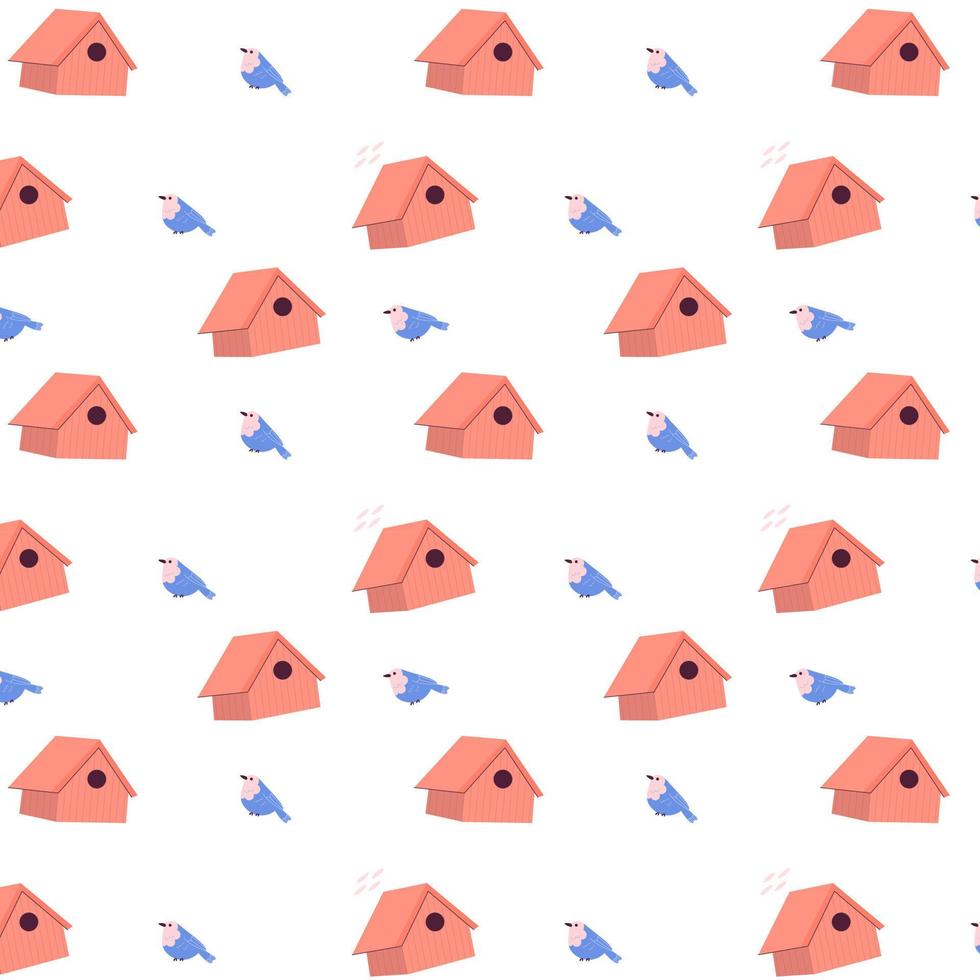 Abstract background with birdhouse and birds. vector