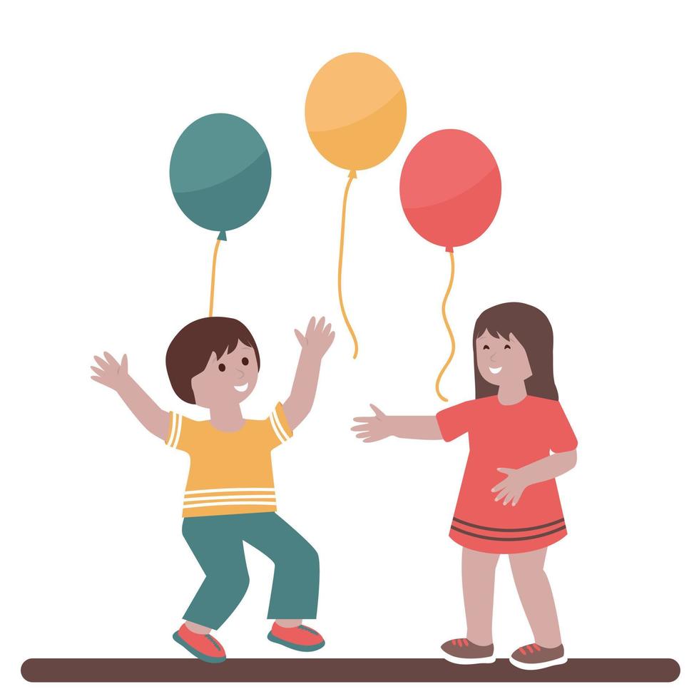 Two happy children playing toghether. bright vector illustration