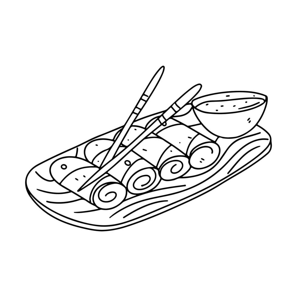 Spring rollsin hand drawn doodle style. Chinese dish vector illustration. Isolated on white background.