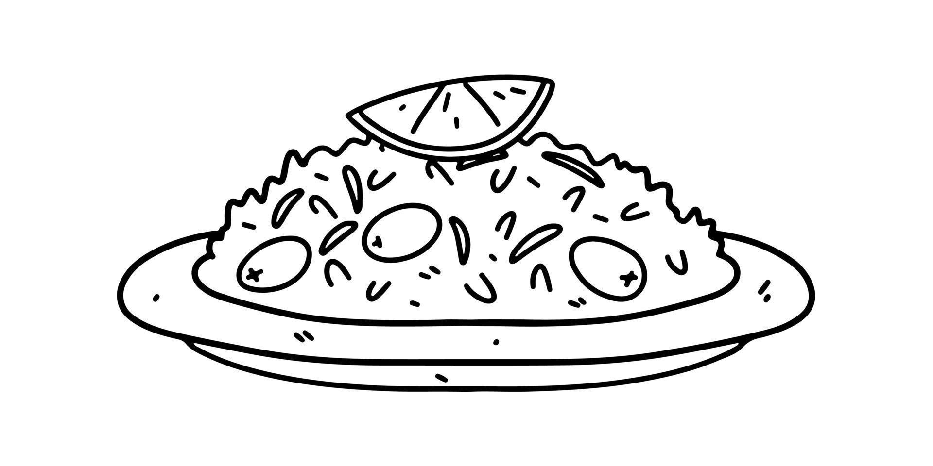 Rice with pigeon peas in hand drawn doodle style. Traditional Latin American food. vector