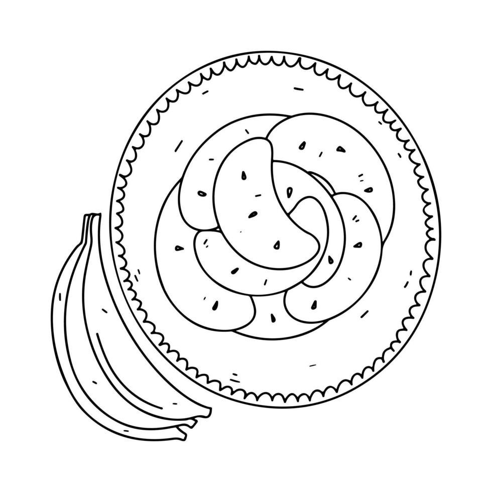 Deep fried banana in hand drawn doodle style. Sweet chinese traditional dish. vector