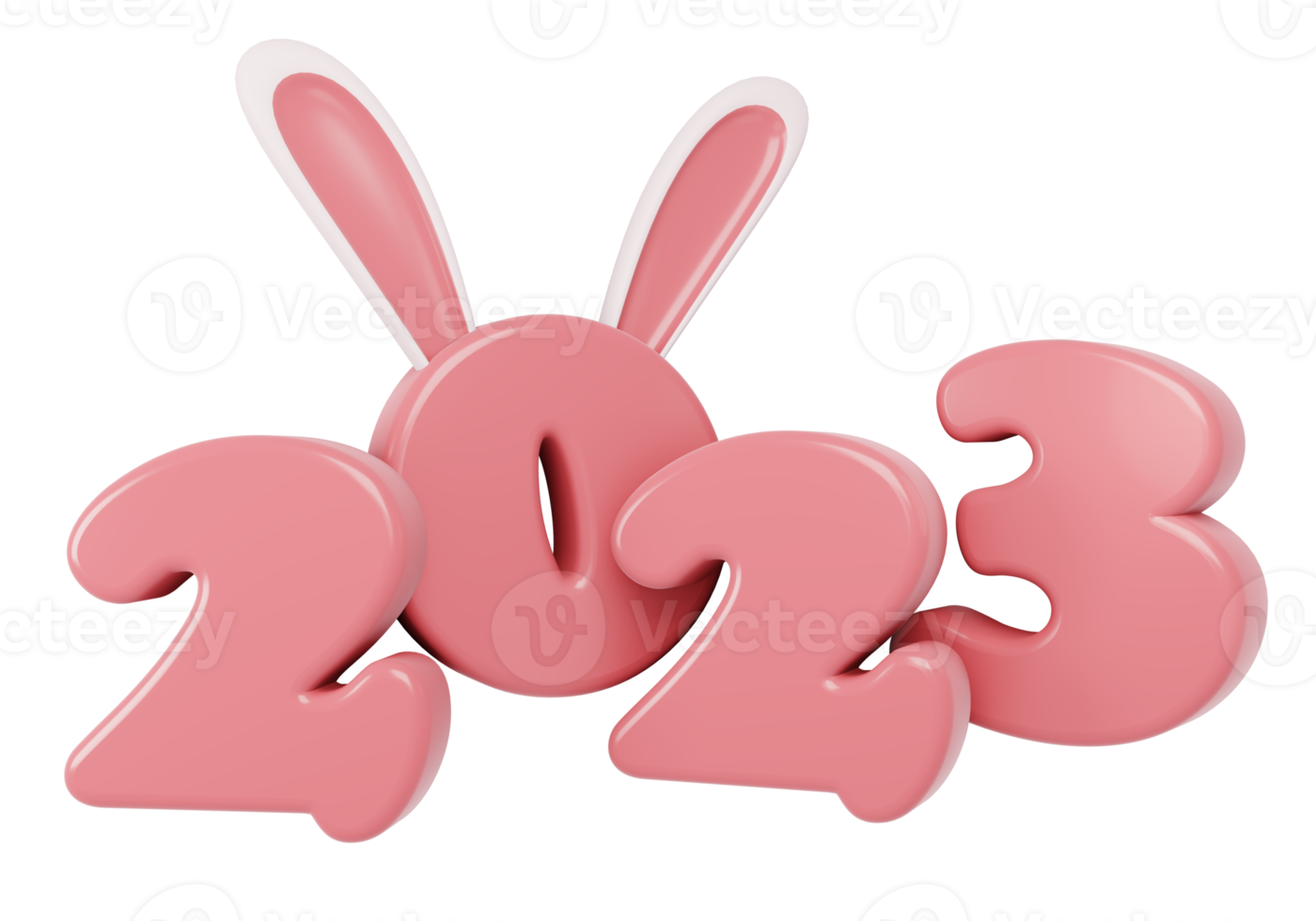 rendu 3d numéro du nouvel an 2023 avec un joli style de dessin animé du zodiaque lapin. illustration de rendu 3d. png