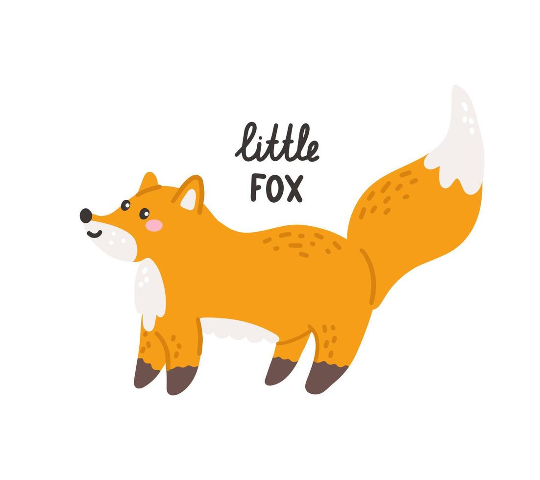 Cute fox with lettering Little FOX. Vector hand drawn illustration, children's print for postcards, posters, t-shirt