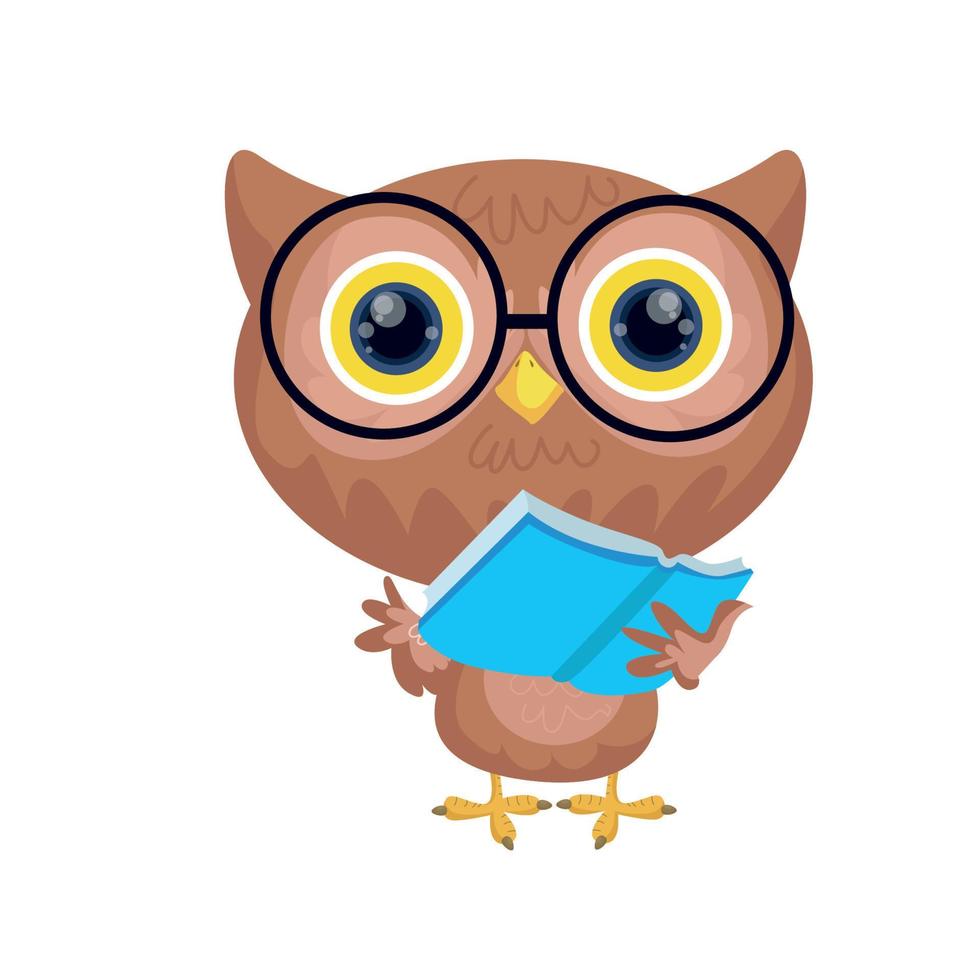 Owl Reading Emoji Book Cute Cartoon Character Studying With Forest Bird Showing Human Emotion And Behavior vector
