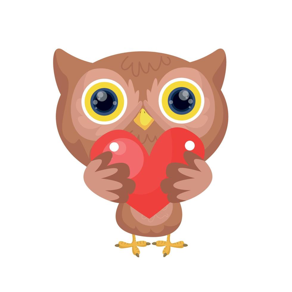 Illustration of a cute owl carrying a heart symbol. Valentine's day card template vector design