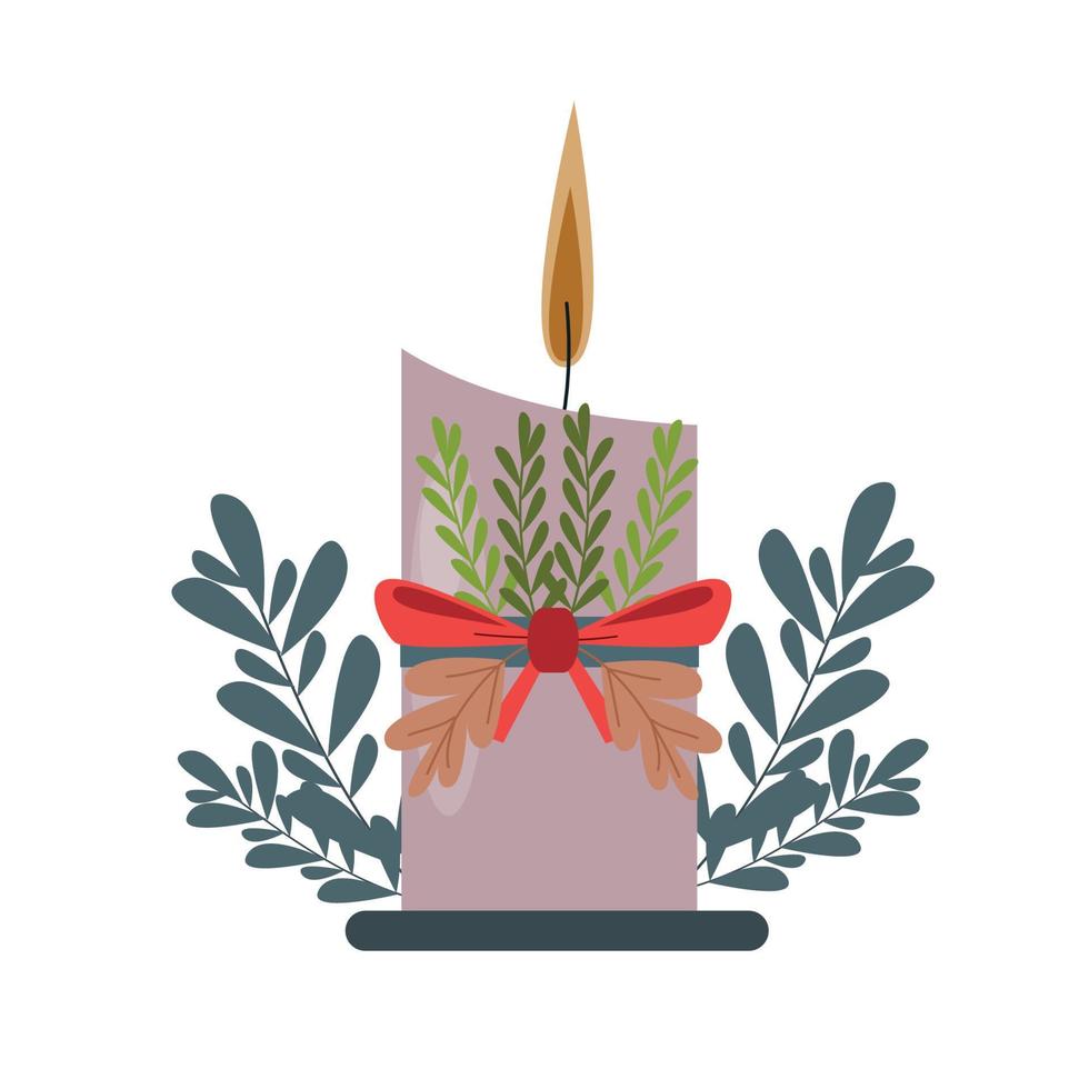 Christmas greeting card with beautiful candles and leaves vector