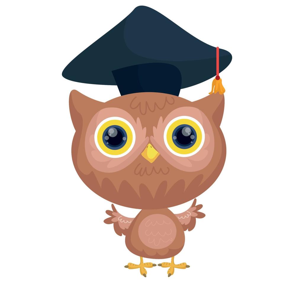 Academic cute brown owl smart logo. owl search science illustration vector