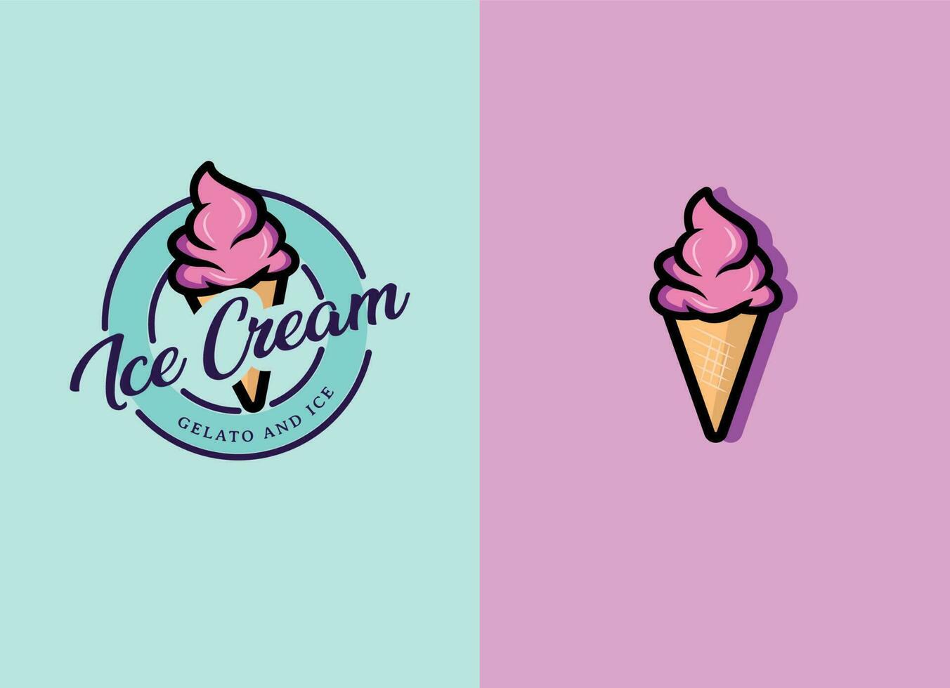 Ice cream with wafer cone logo design vector