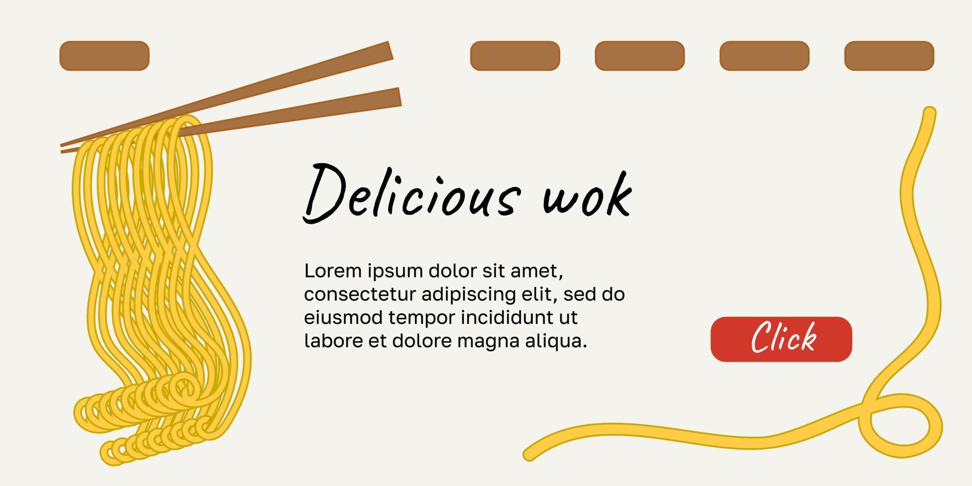 Asian food banner, website and social media Template. Noodles and Chopsticks. Vector illustration.