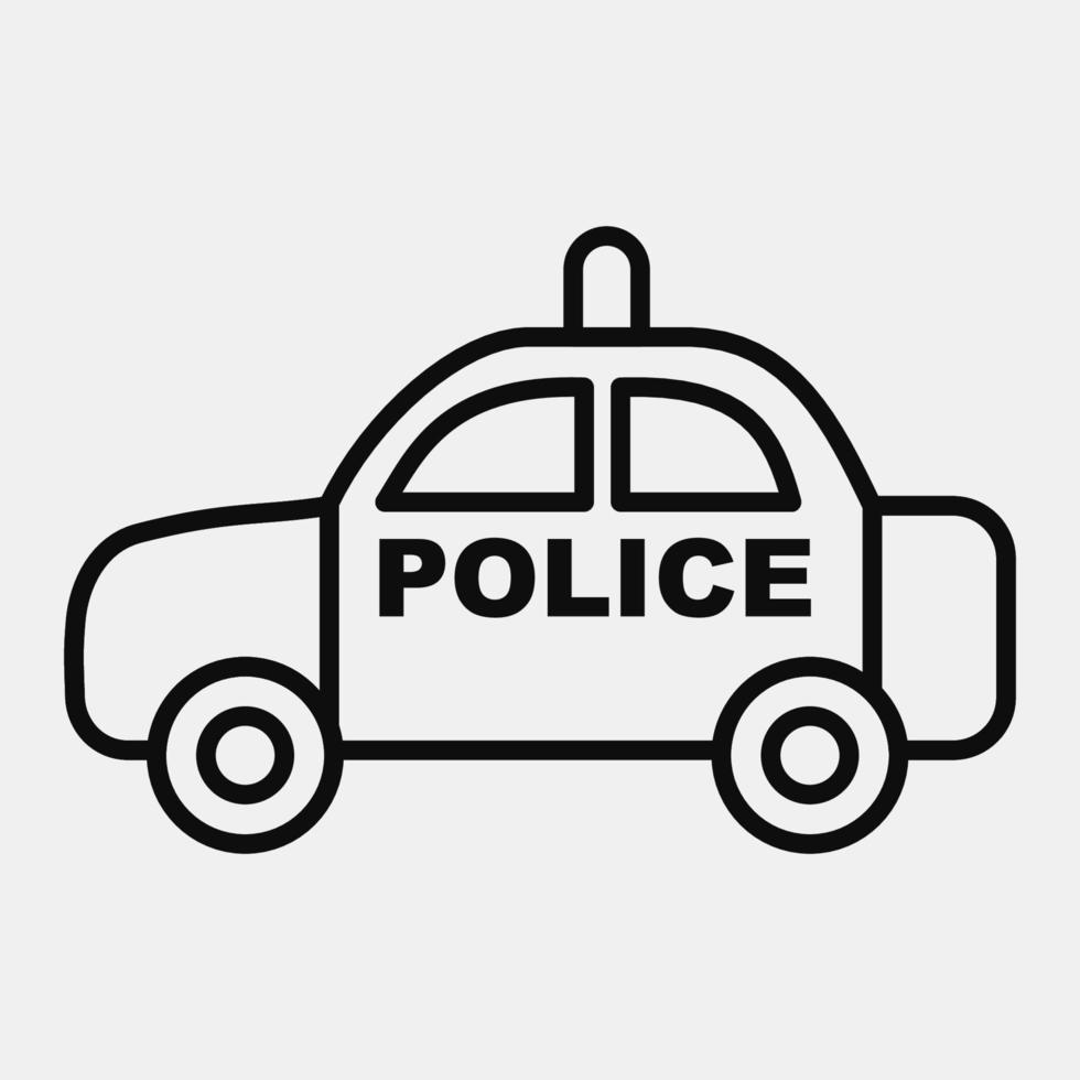 icono de coche de policía. elementos de transporte. iconos en estilo de línea. bueno para impresiones, carteles, logotipos, letreros, anuncios, etc. vector