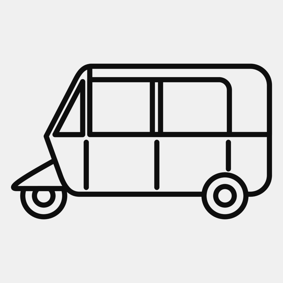 icono bajaj. elementos de transporte. iconos en estilo de línea. bueno para impresiones, carteles, logotipos, letreros, anuncios, etc. vector