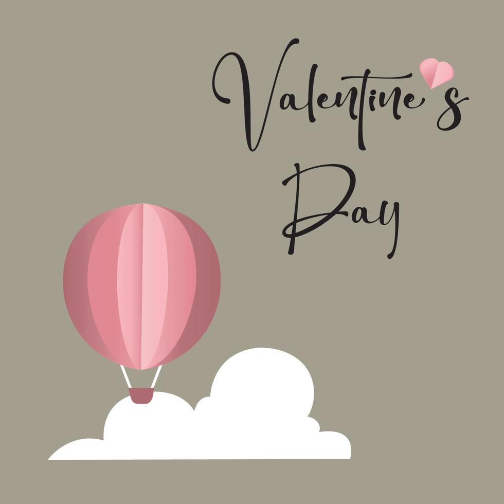 Vector love postcard for Valentine's Day with pink Balloon and clouds.