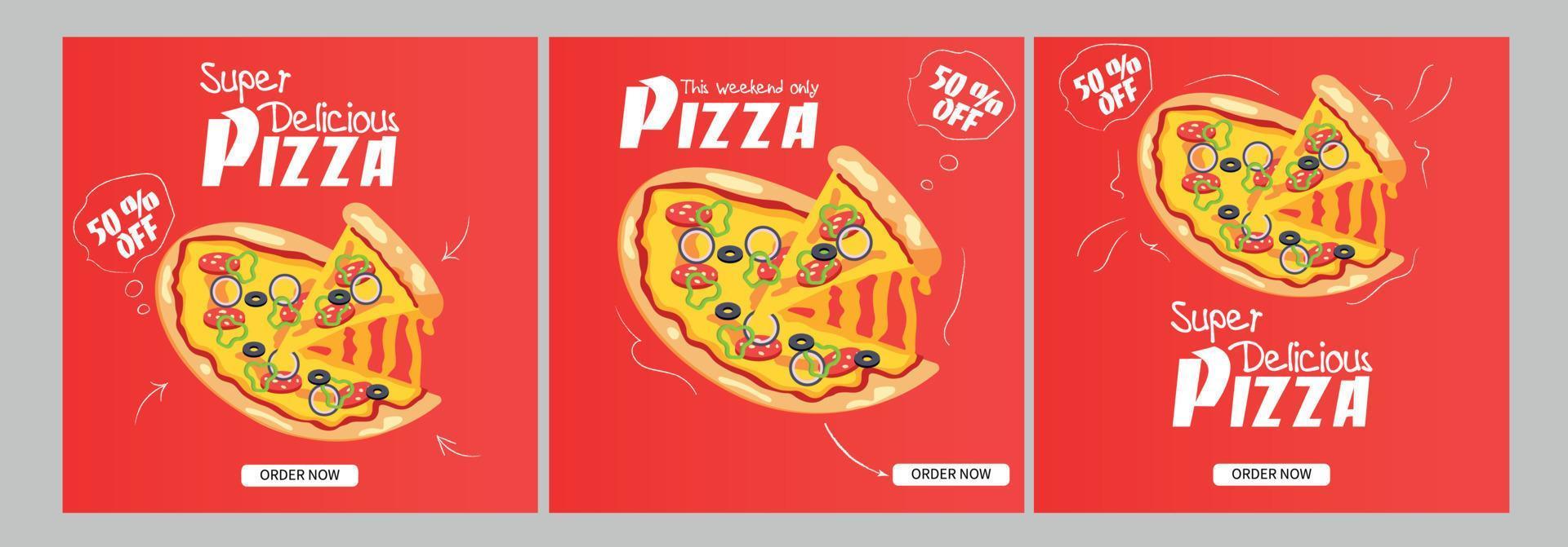 Pizza post and web banner template design. Set of web banner, flyer or poster with red accent for Pizza offer promotion vector