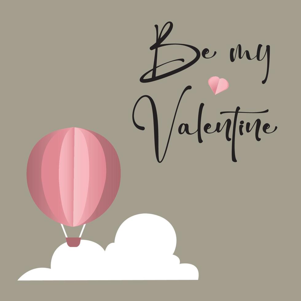 Vector love postcard for Valentine's Day with pink Balloon and clouds