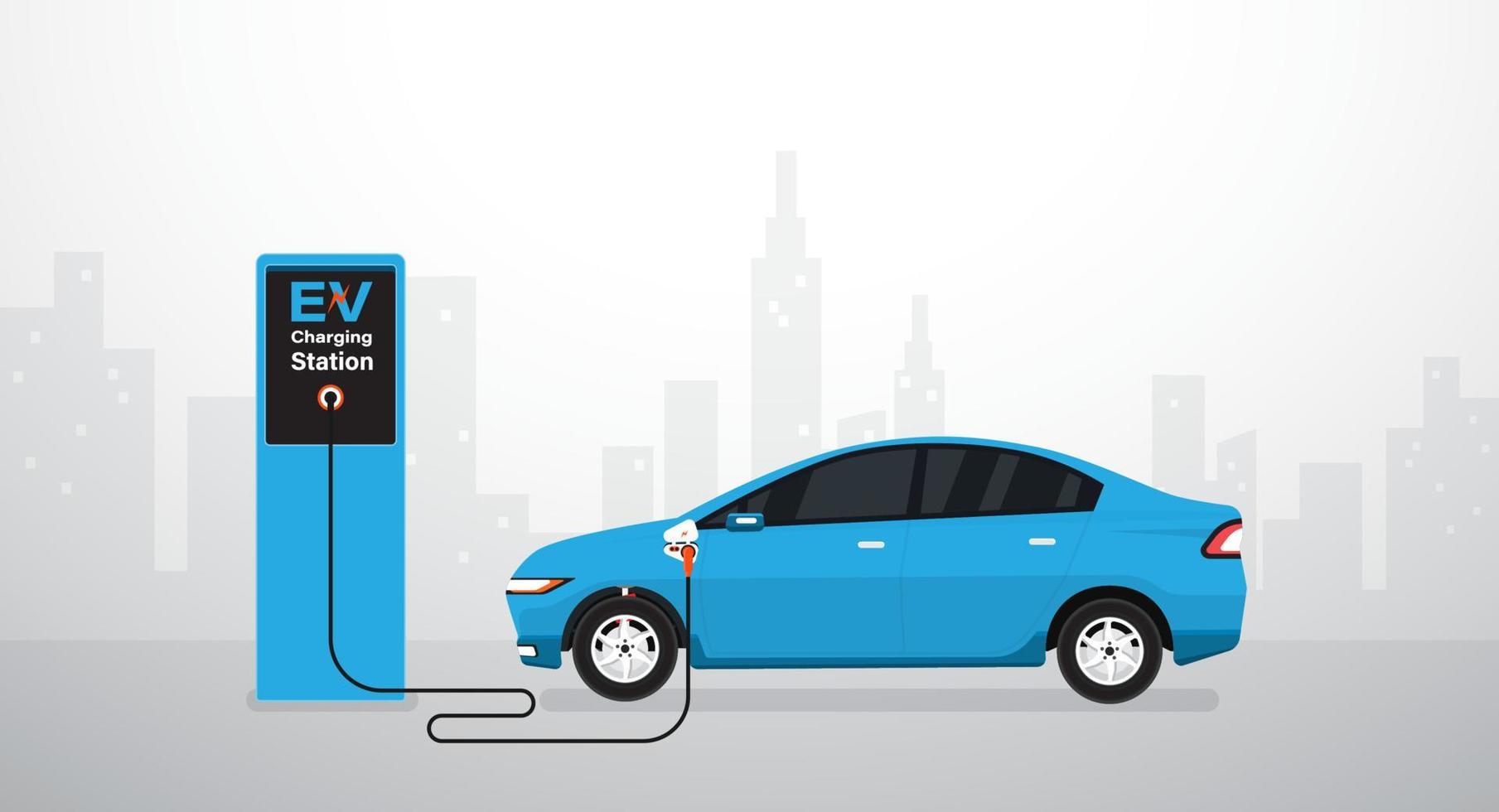 EV Electric car battery charging at station. Vector illustration